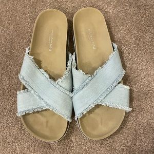 light Denim strap Slide sandals